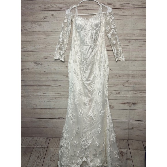 Lulus Dresses & Skirts - Lulus Lucina White Embroidered Bustier Long Sleeve Maxi Dress Medium